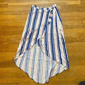 ASTR pink blue white salmon purple striped wrap maxi skirt size small S b19